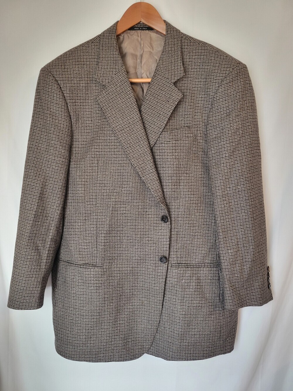 Armani Collezioni Women's Brown Houndstooth Wool Blend Blazer Jacket Made in Ita